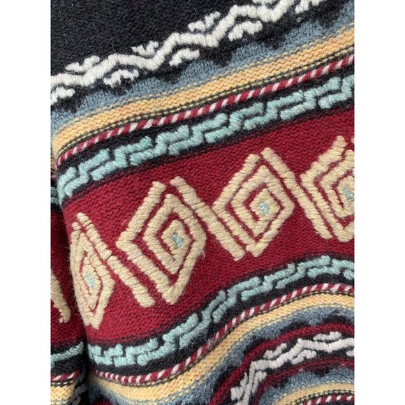 Moda Int'l Women Large Chunky Wool Geometric Tribal Pattern Cozy Sweater Brown R - Picture 2 of 8